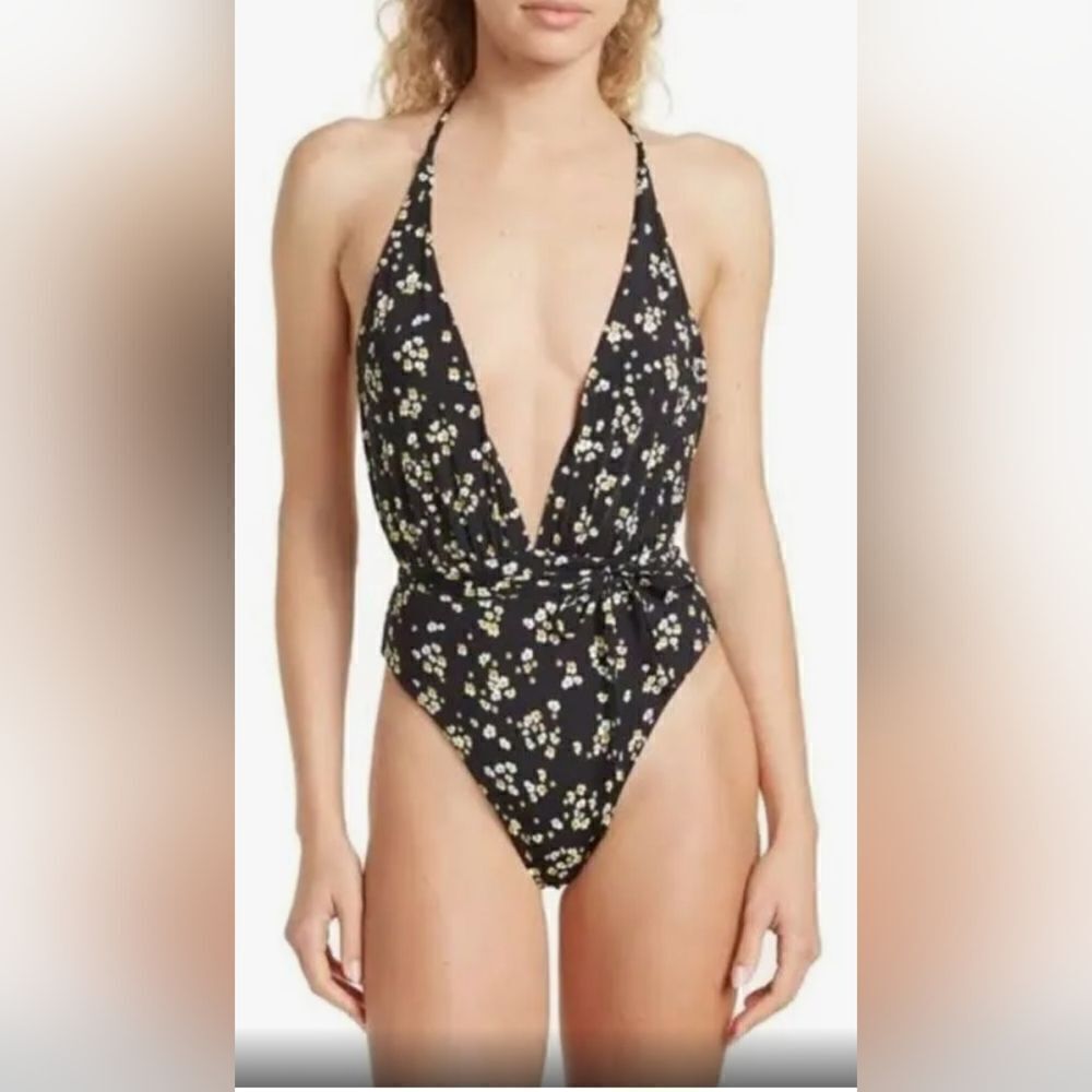 Maaji Ditsy Daisy Safari Plunge Reversible Swimsuit NWOT size Small